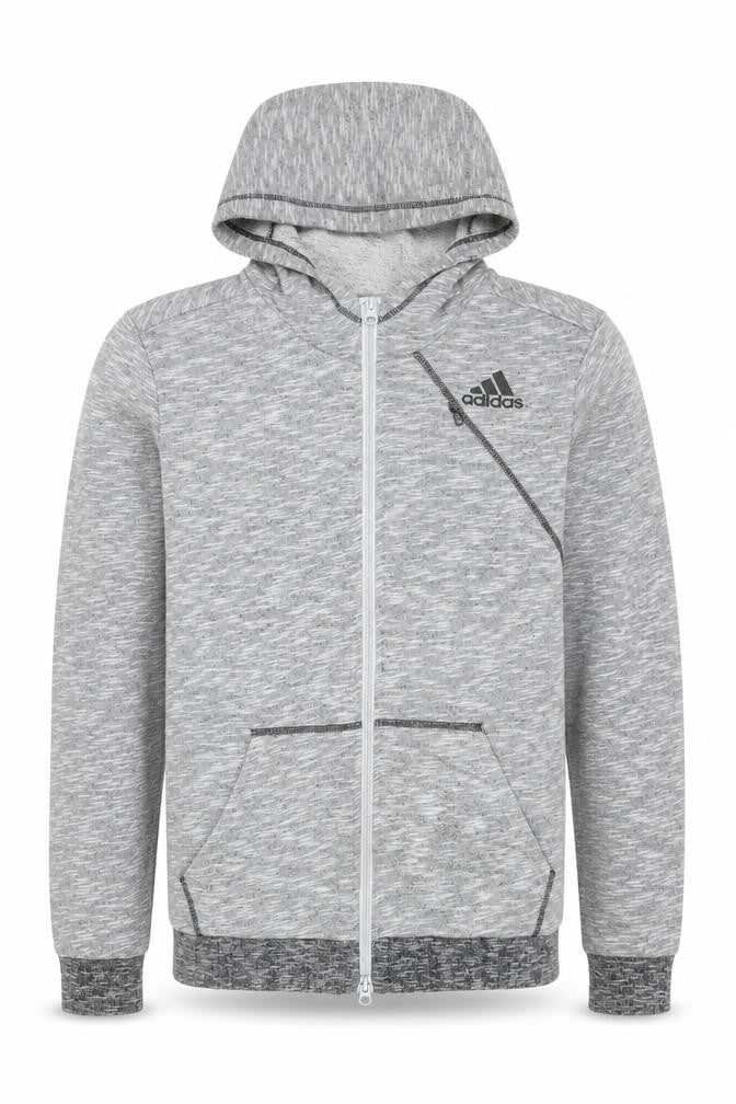 Front view of Adidas Men's Grey Full Zip Hoodie L Regular Fit Sports Knit
