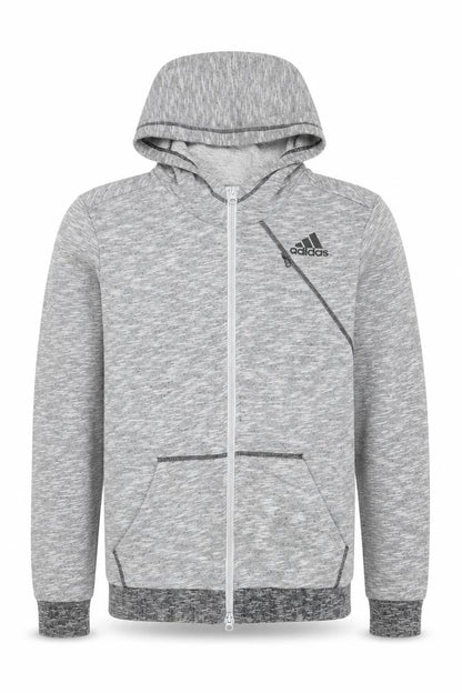 Front view of Adidas Men's Grey Full Zip Hoodie L Regular Fit Sports Knit