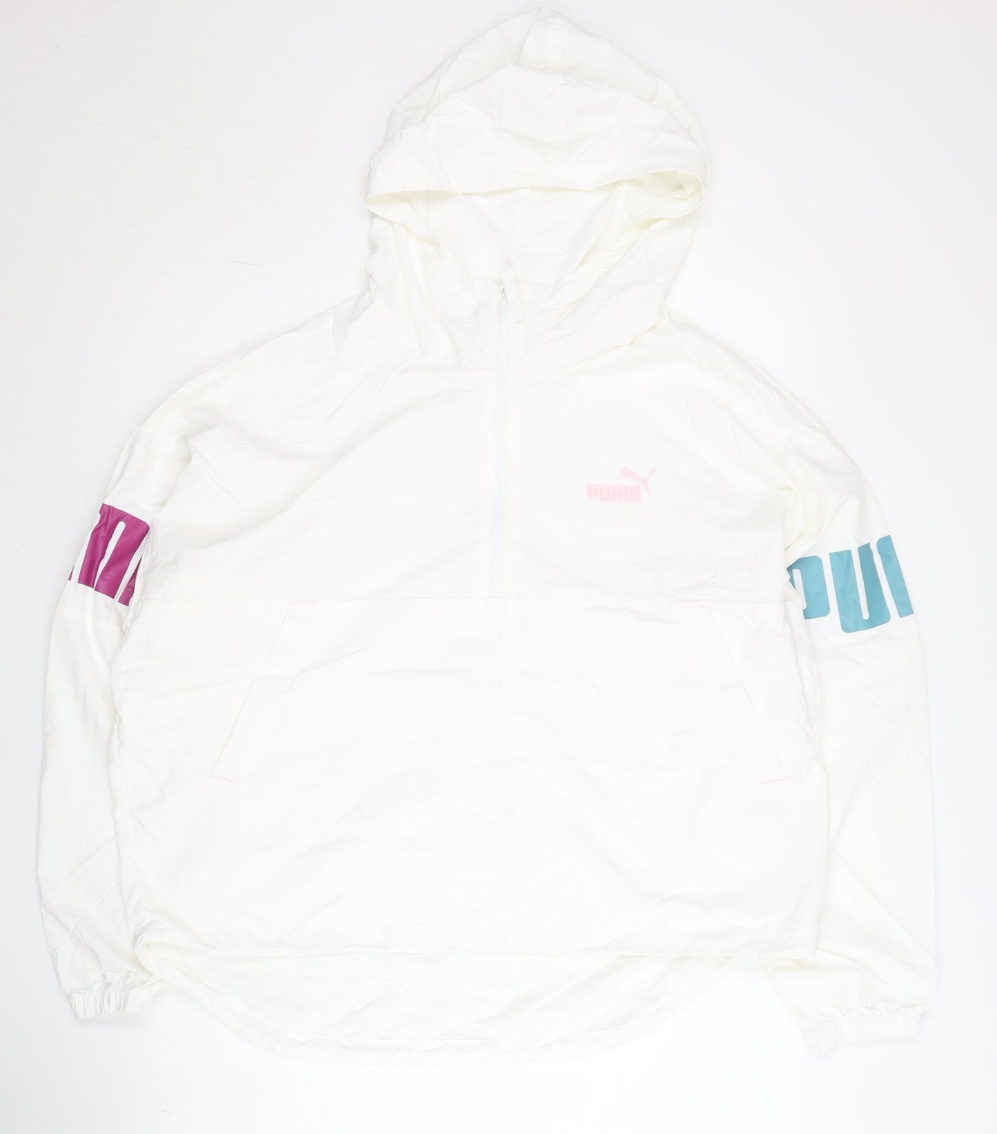 Puma Women’s White XL Windbreaker Hooded 1/2 Zip Lightweight Jacket