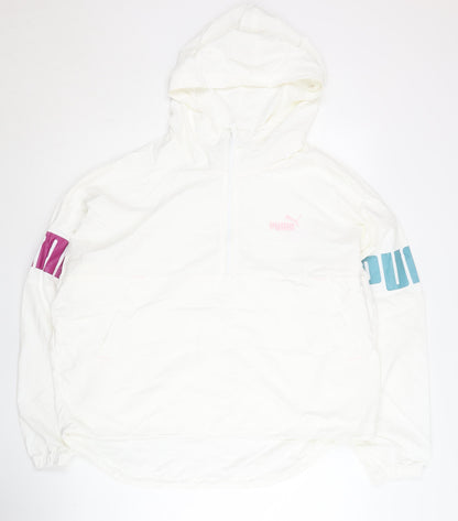 Puma Women’s White XL Windbreaker Hooded 1/2 Zip Lightweight Jacket
