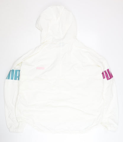 Puma Women’s White XL Windbreaker Hooded 1/2 Zip Lightweight Jacket