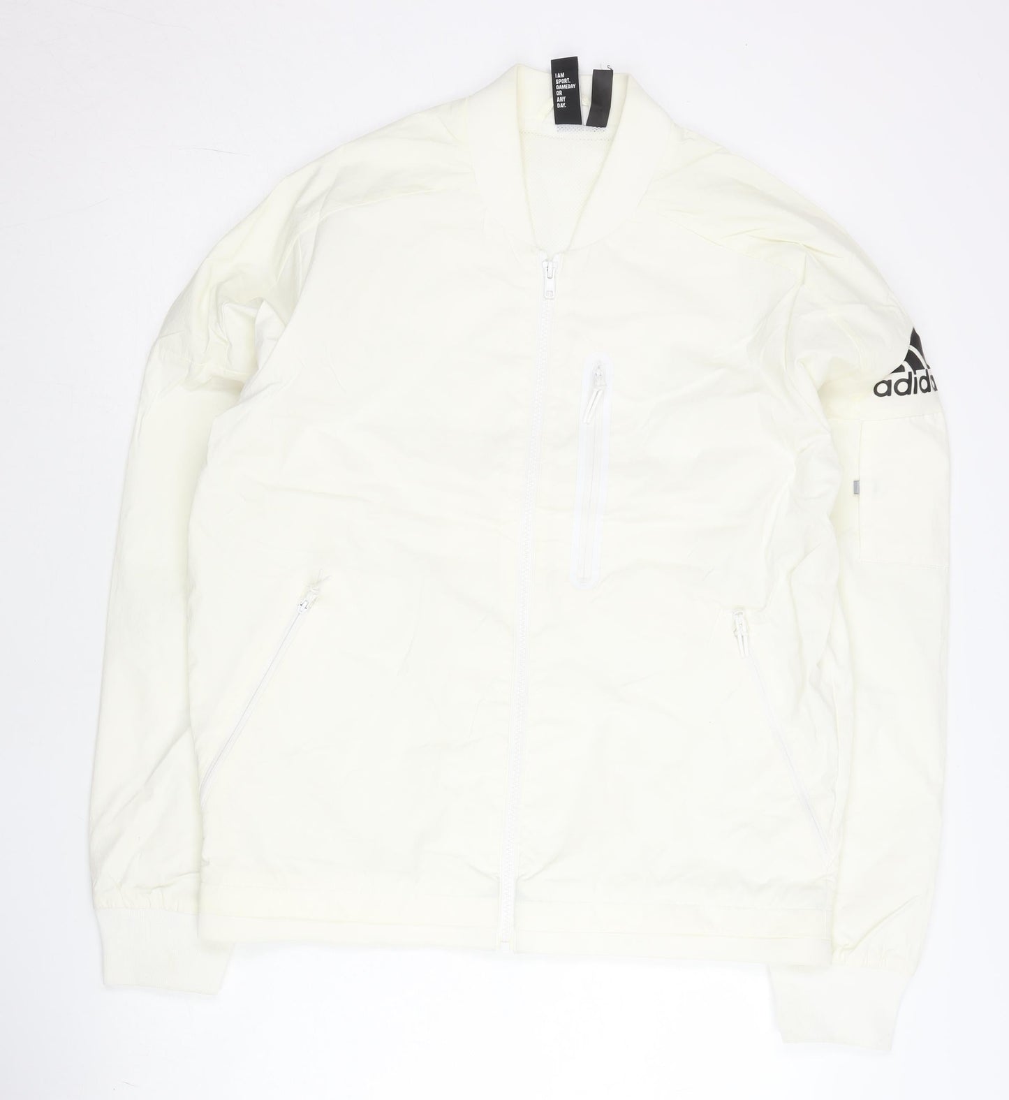 Adidas Men's White L Track Jacket Full Zip Nylon Elastane Regular Fit