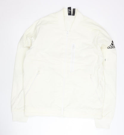 Adidas Men's White L Track Jacket Full Zip Nylon Elastane Regular Fit