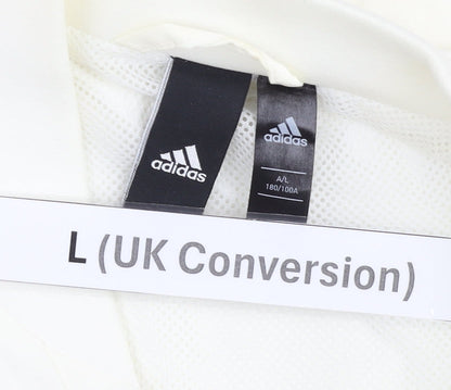 Adidas Men's White L Track Jacket Full Zip Nylon Elastane Regular Fit