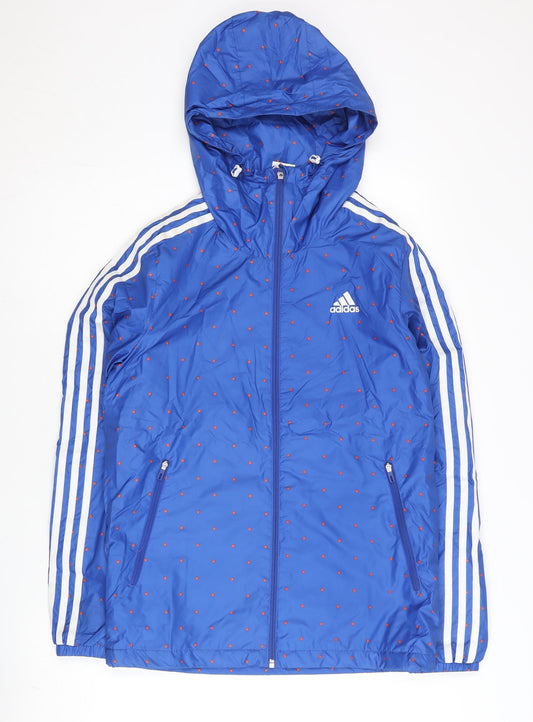 Adidas Men’s Blue XS Windbreaker Jacket Hooded Polka Dot Sports Coat