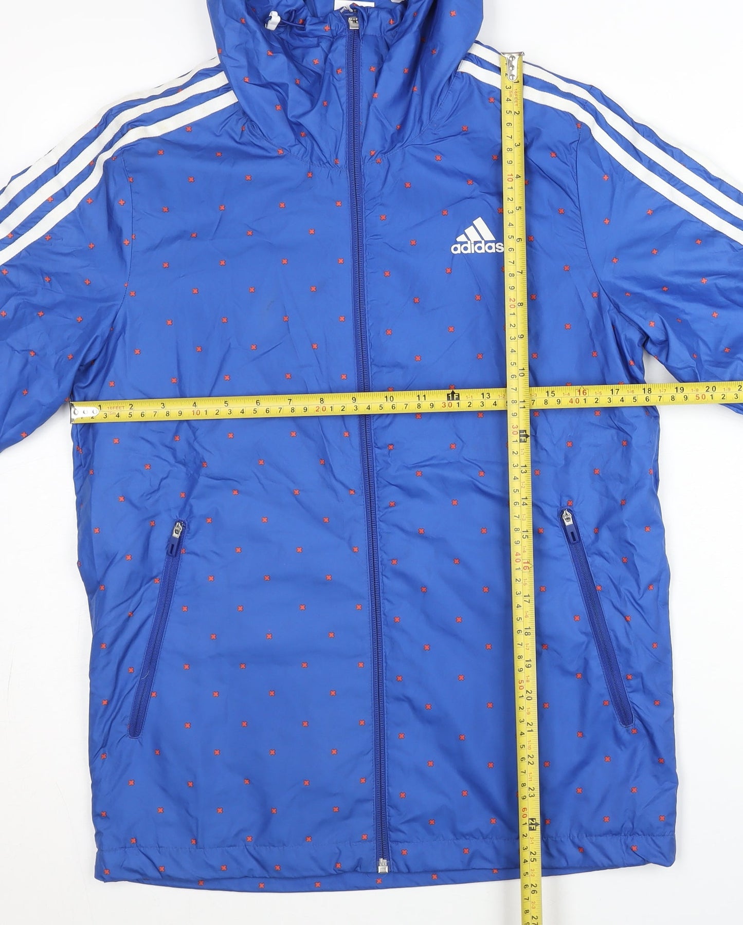 Adidas Men’s Blue XS Windbreaker Jacket Hooded Polka Dot Sports Coat