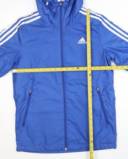 Adidas Men’s Blue XS Windbreaker Jacket Hooded Polka Dot Sports Coat