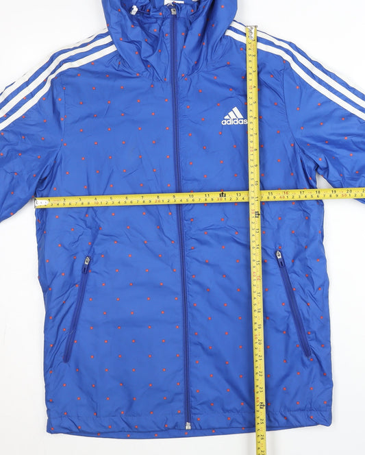 Adidas Men’s Blue XS Windbreaker Jacket Hooded Polka Dot Sports Coat
