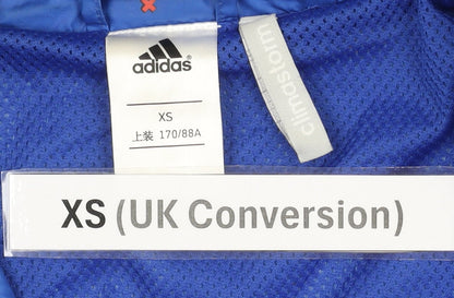 Adidas Men’s Blue XS Windbreaker Jacket Hooded Polka Dot Sports Coat