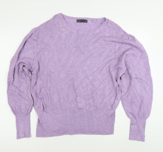 Marks and Spencer Women’s Purple XL Puff Sleeve Crew Neck Jumper