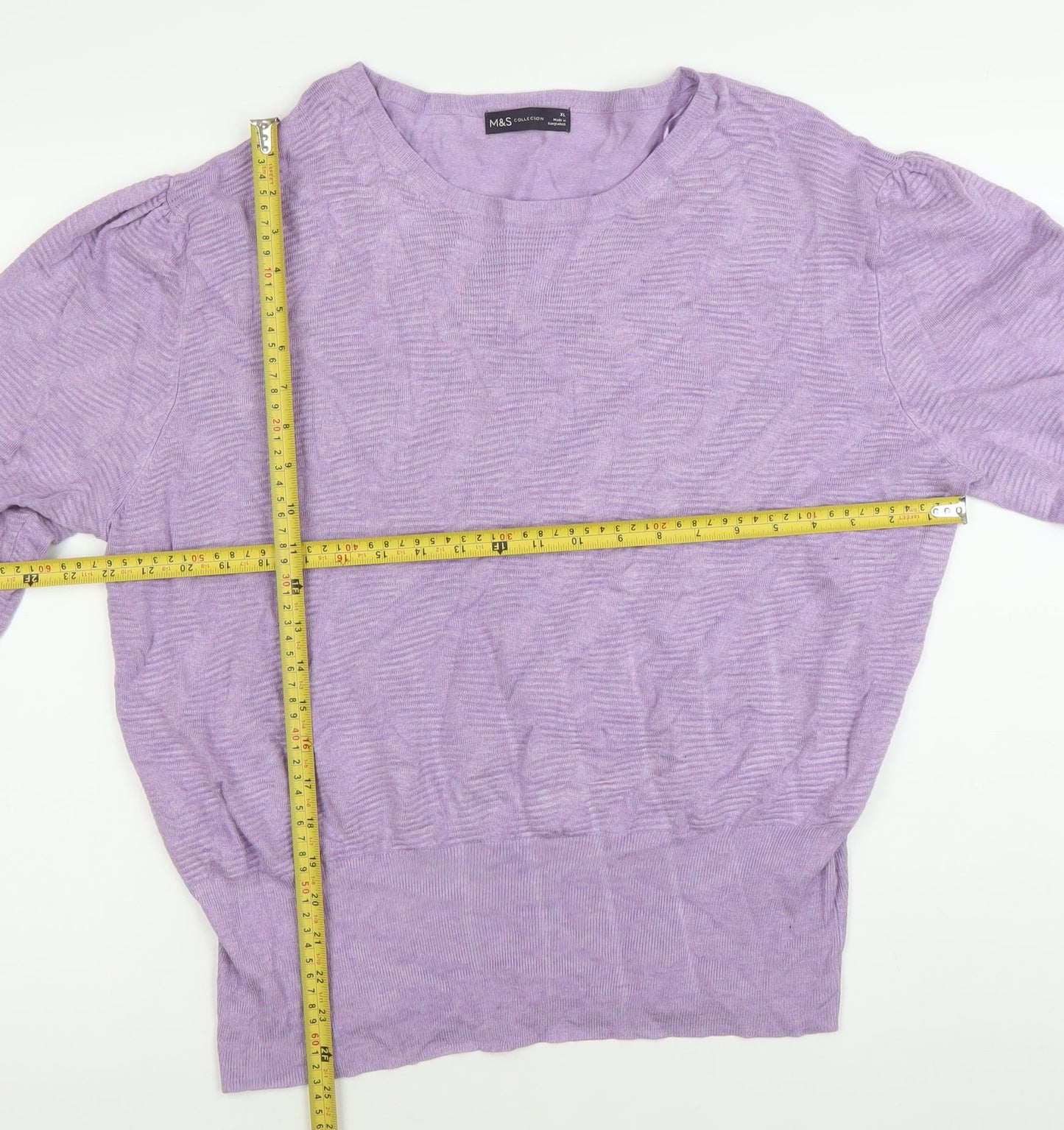 Marks and Spencer Women’s Purple XL Puff Sleeve Crew Neck Jumper