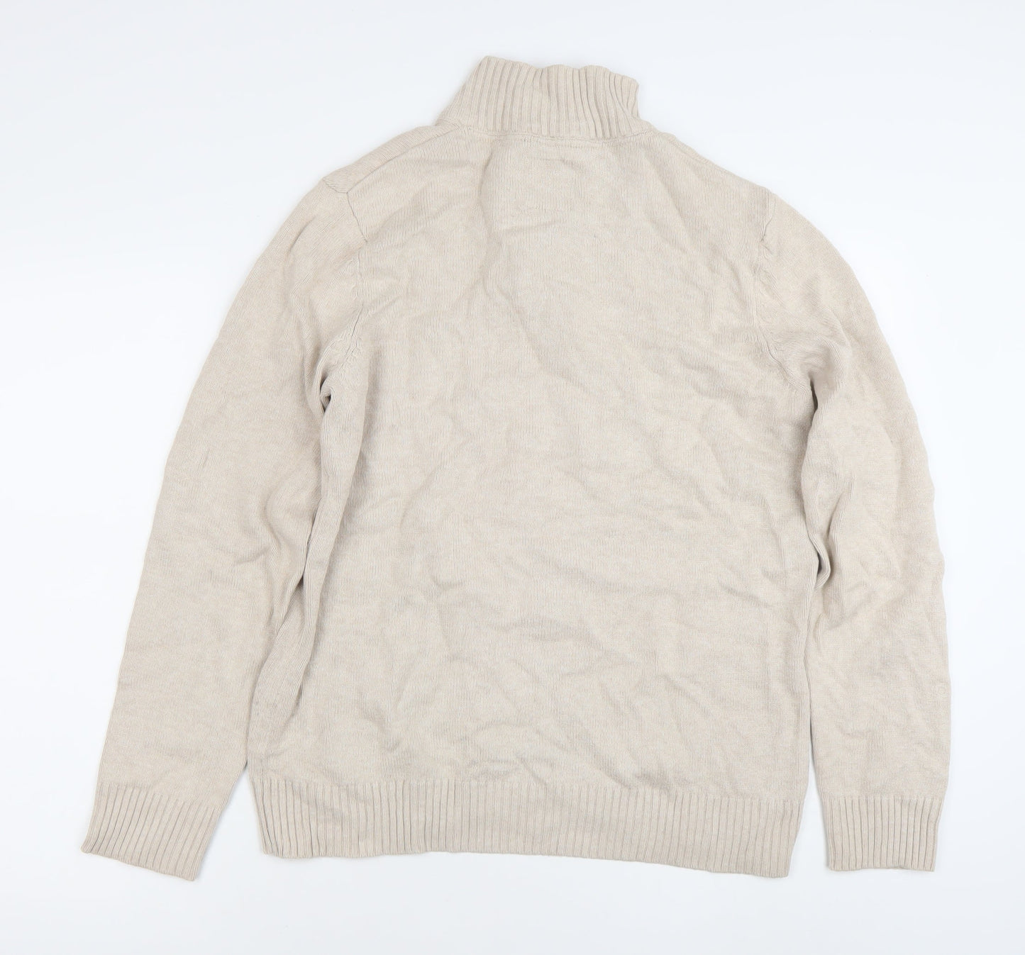 Crew Clothing Co. Men's Beige Cotton Henley Jumper Medium