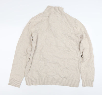 Crew Clothing Co. Men's Beige Cotton Henley Jumper Medium