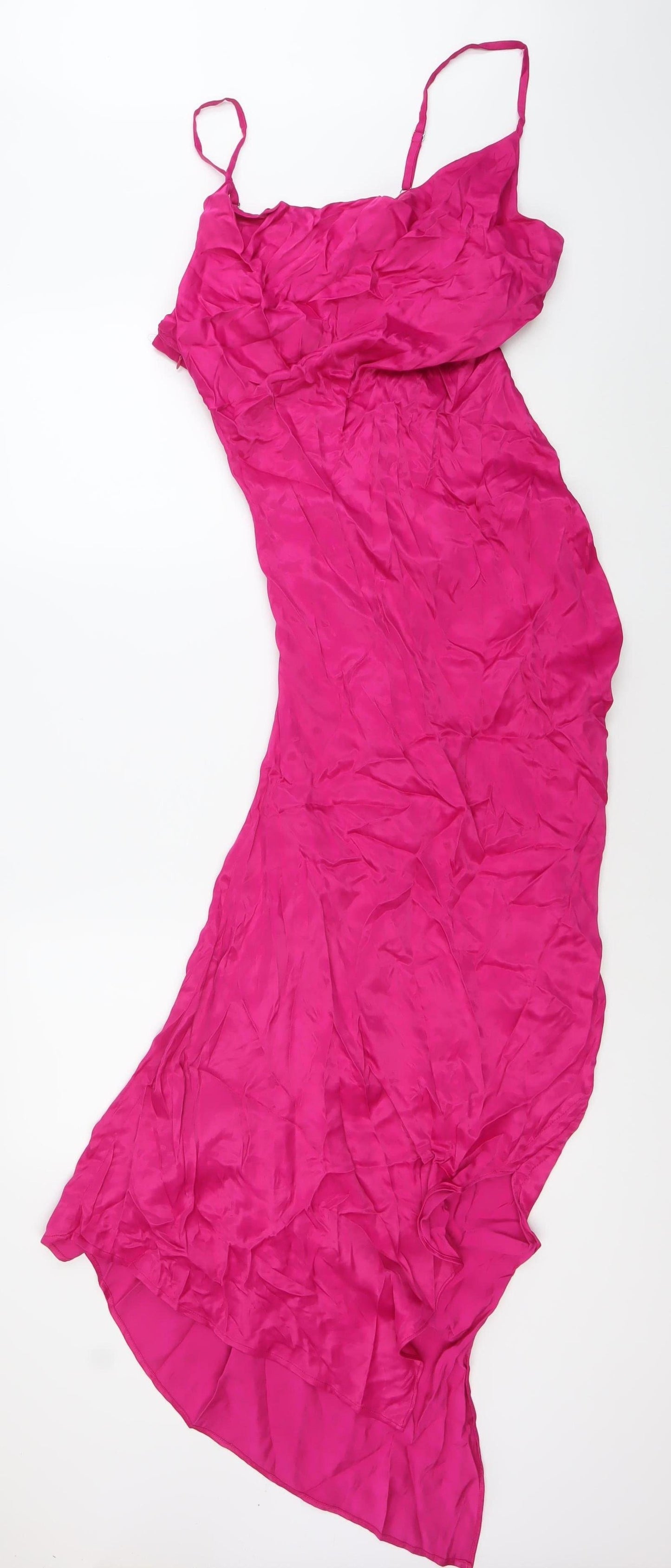 Oasis Women’s Pink Hi-Low Satin Slip Dress Size 12 V-Neck Party