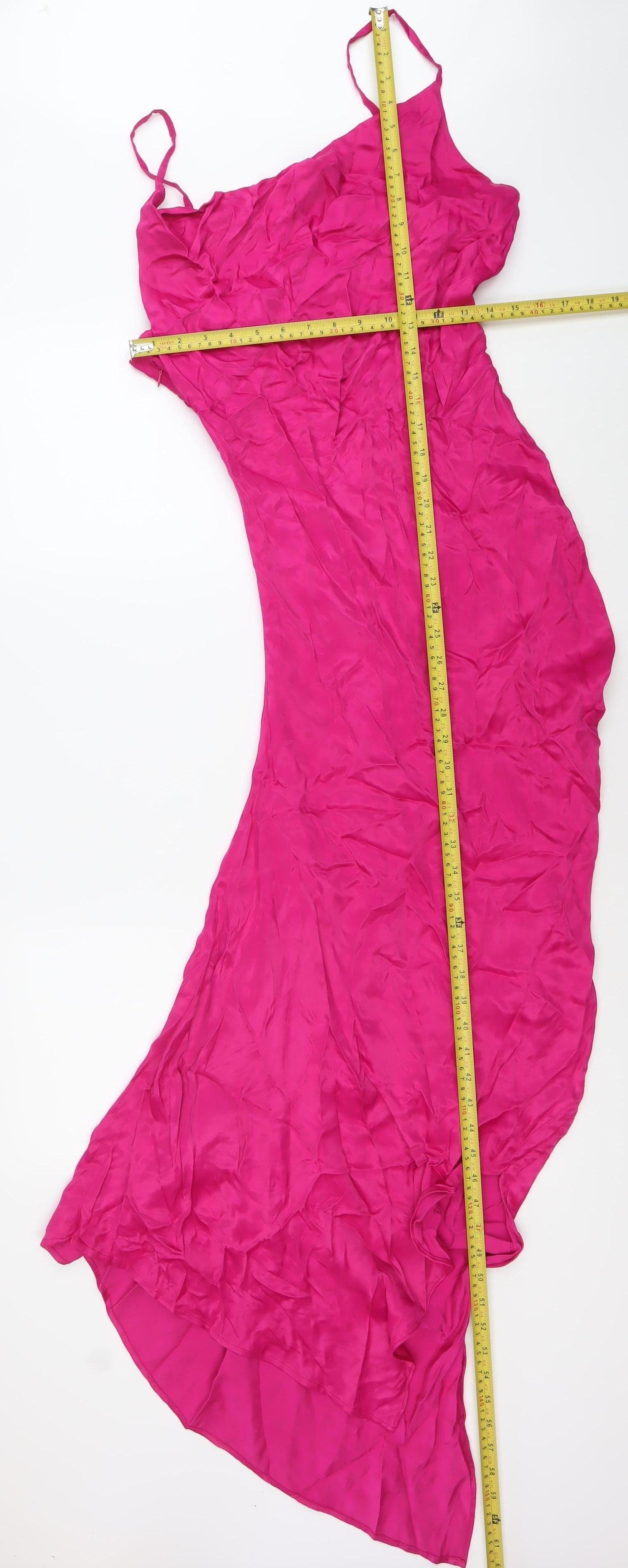 Oasis Women’s Pink Hi-Low Satin Slip Dress Size 12 V-Neck Party