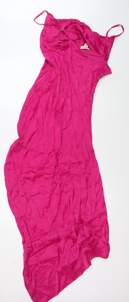 Oasis Women’s Pink Hi-Low Satin Slip Dress Size 12 V-Neck Party