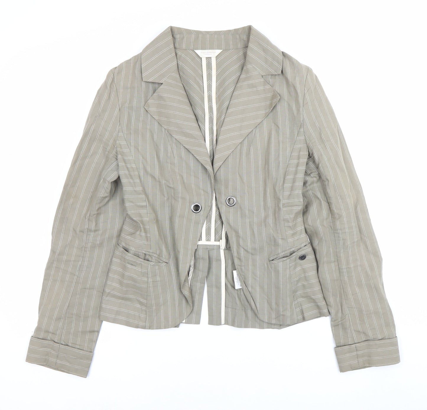 FULLCIRCLE Women’s Grey Pinstripe Cotton Linen XS Slim Fit Blazer