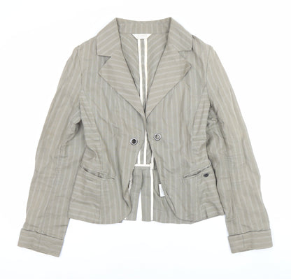 FULLCIRCLE Women’s Grey Pinstripe Cotton Linen XS Slim Fit Blazer