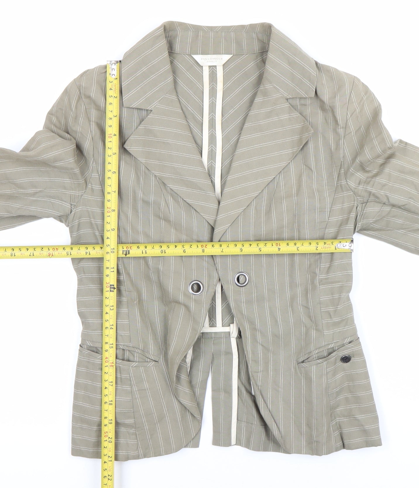 FULLCIRCLE Women’s Grey Pinstripe Cotton Linen XS Slim Fit Blazer
