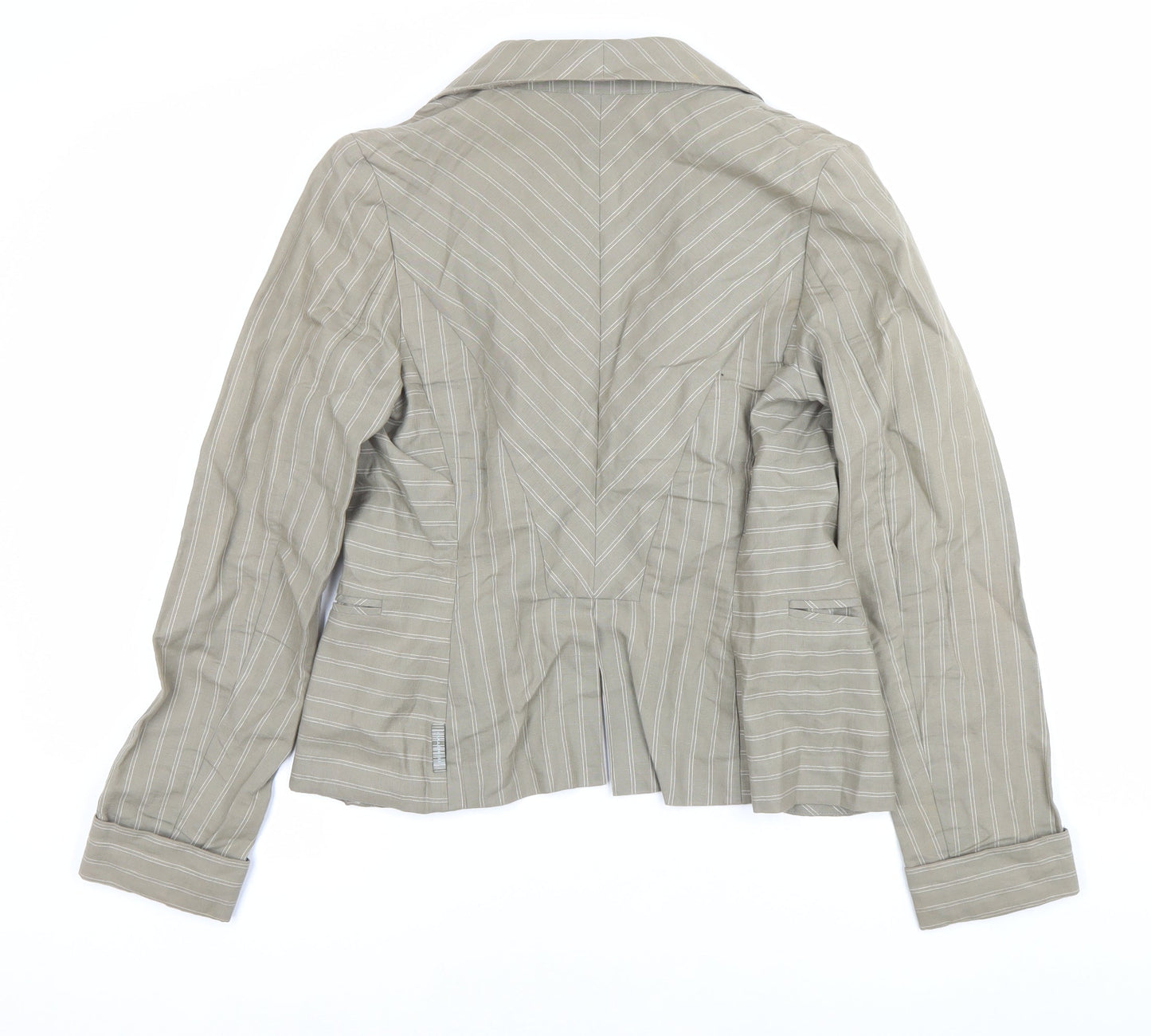 FULLCIRCLE Women’s Grey Pinstripe Cotton Linen XS Slim Fit Blazer