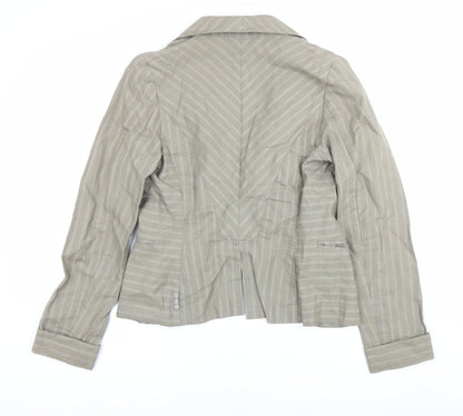 FULLCIRCLE Women’s Grey Pinstripe Cotton Linen XS Slim Fit Blazer