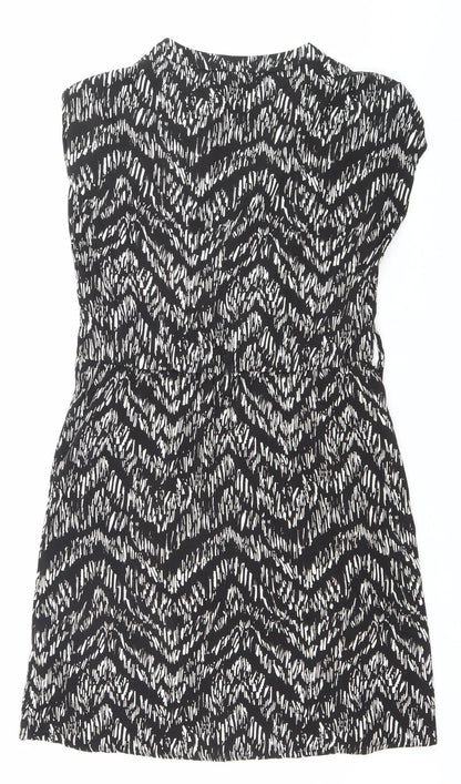 H&M Women’s Black Geometric Strapless Mini Dress UK 10 Summer Party Wear