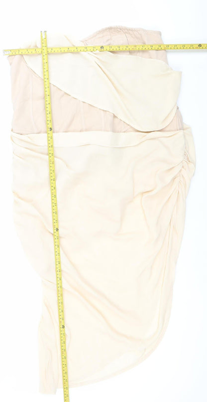 PrettyLittleThing Women’s Beige Hi-Low Maxi Dress Size 24 Strapless