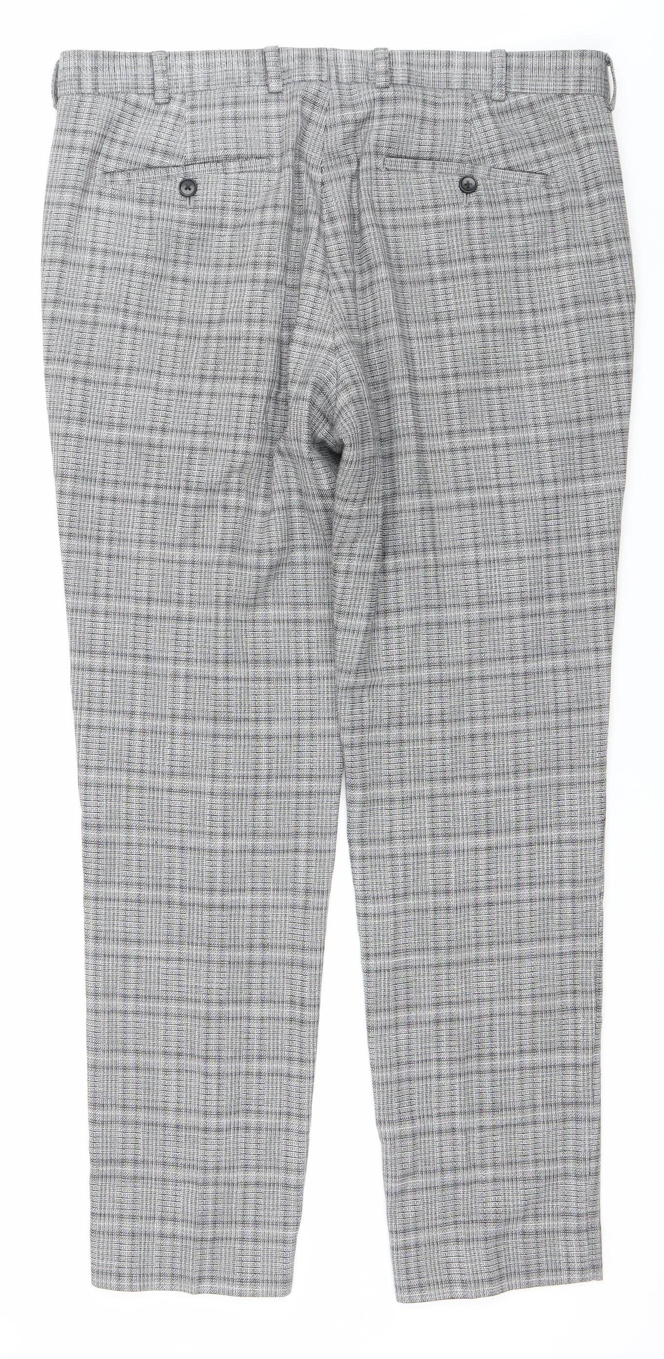 Moss London Men's Grey Check Slim Fit Business Trousers 36W