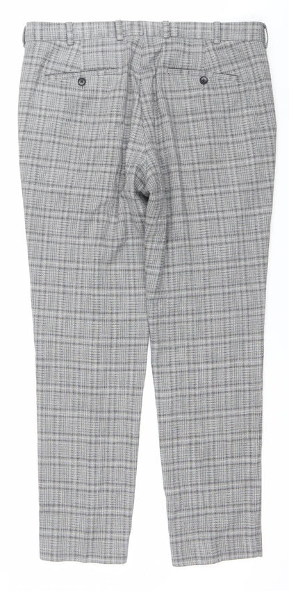 Moss London Men's Grey Check Slim Fit Business Trousers 36W