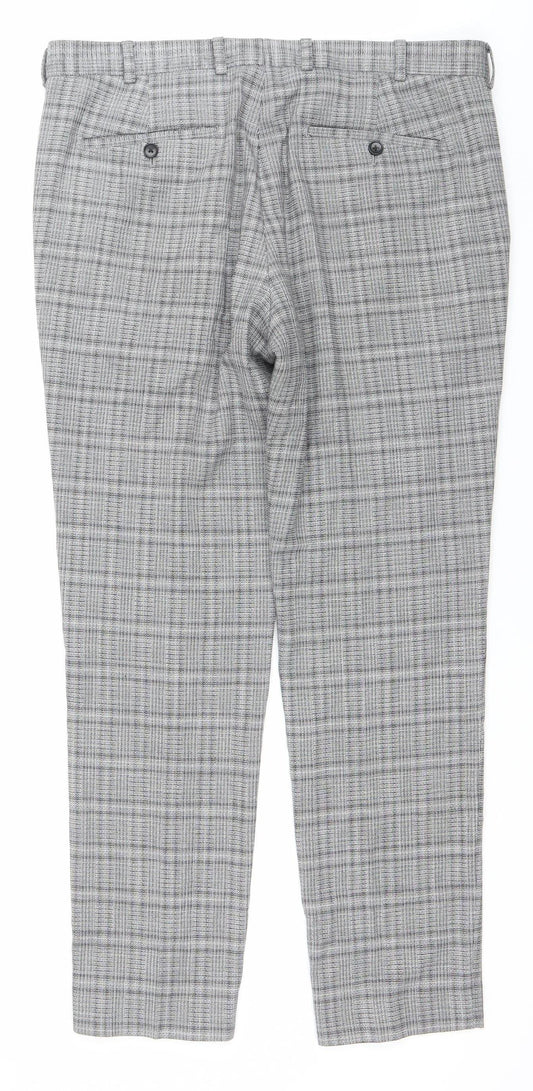 Moss London Men's Grey Check Slim Fit Business Trousers 36W