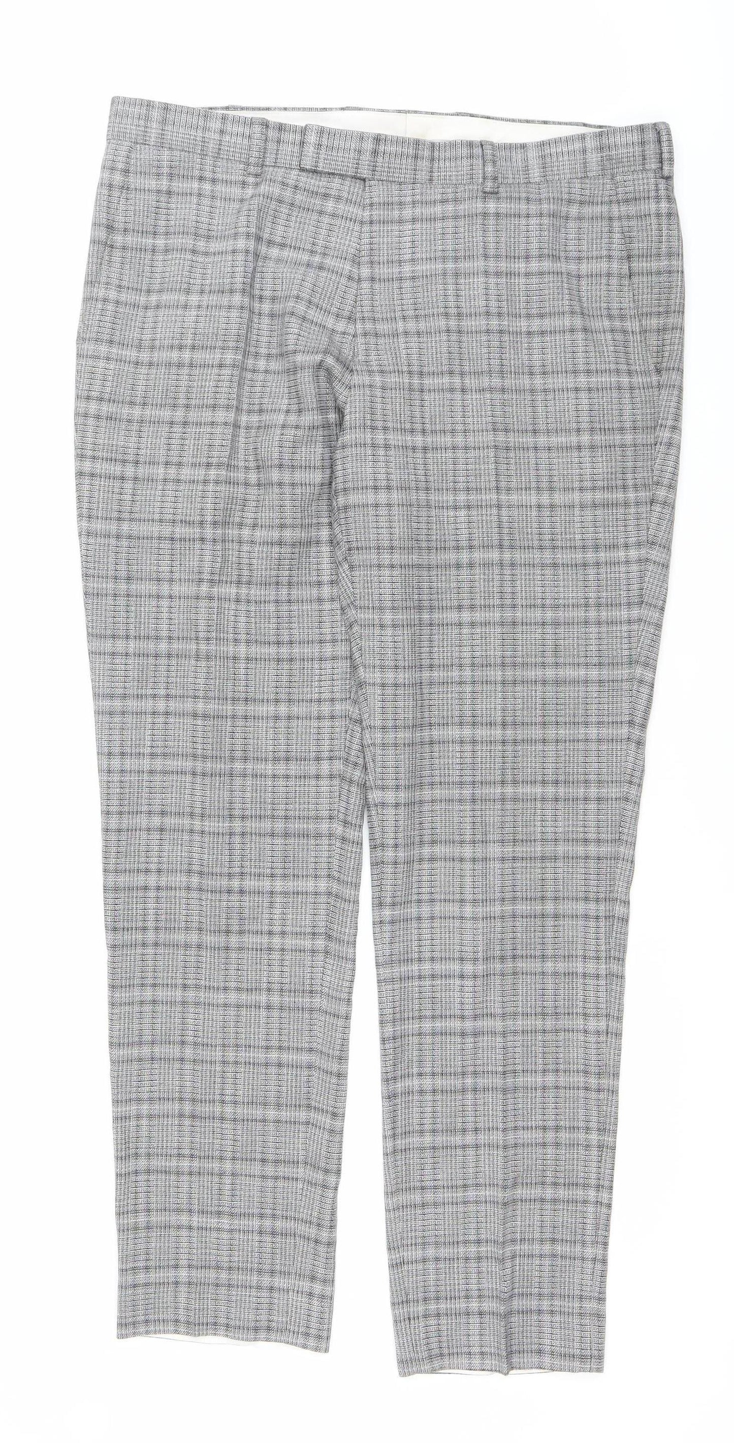 Moss London Men's Grey Check Slim Fit Business Trousers 36W