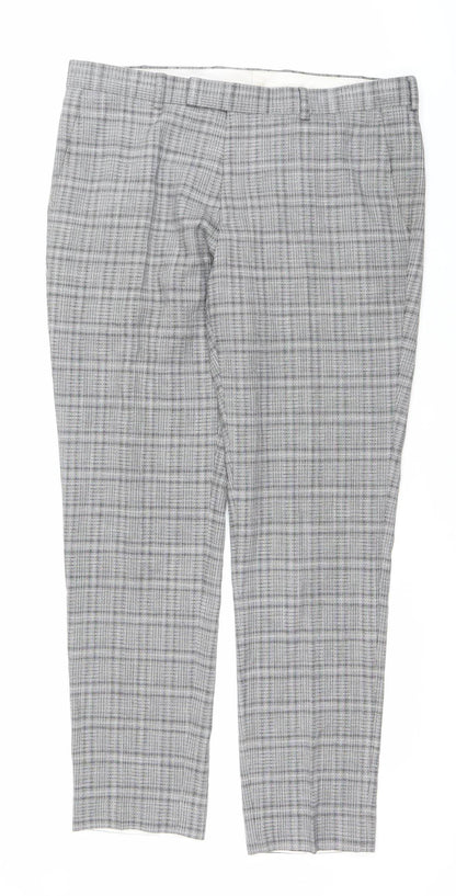 Moss London Men's Grey Check Slim Fit Business Trousers 36W