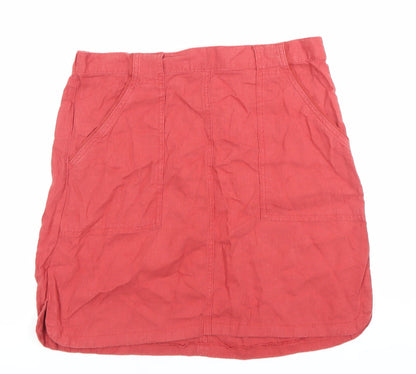 Next Women's Red Linen Blend Short Skirt Size 14 Elastic Waist Pockets