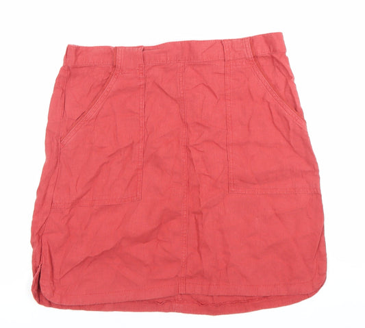 Next Women's Red Linen Blend Short Skirt Size 14 Elastic Waist Pockets