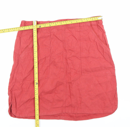 Next Women's Red Linen Blend Short Skirt Size 14 Elastic Waist Pockets