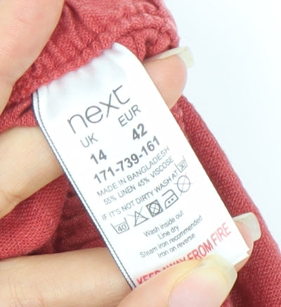 Next Women's Red Linen Blend Short Skirt Size 14 Elastic Waist Pockets