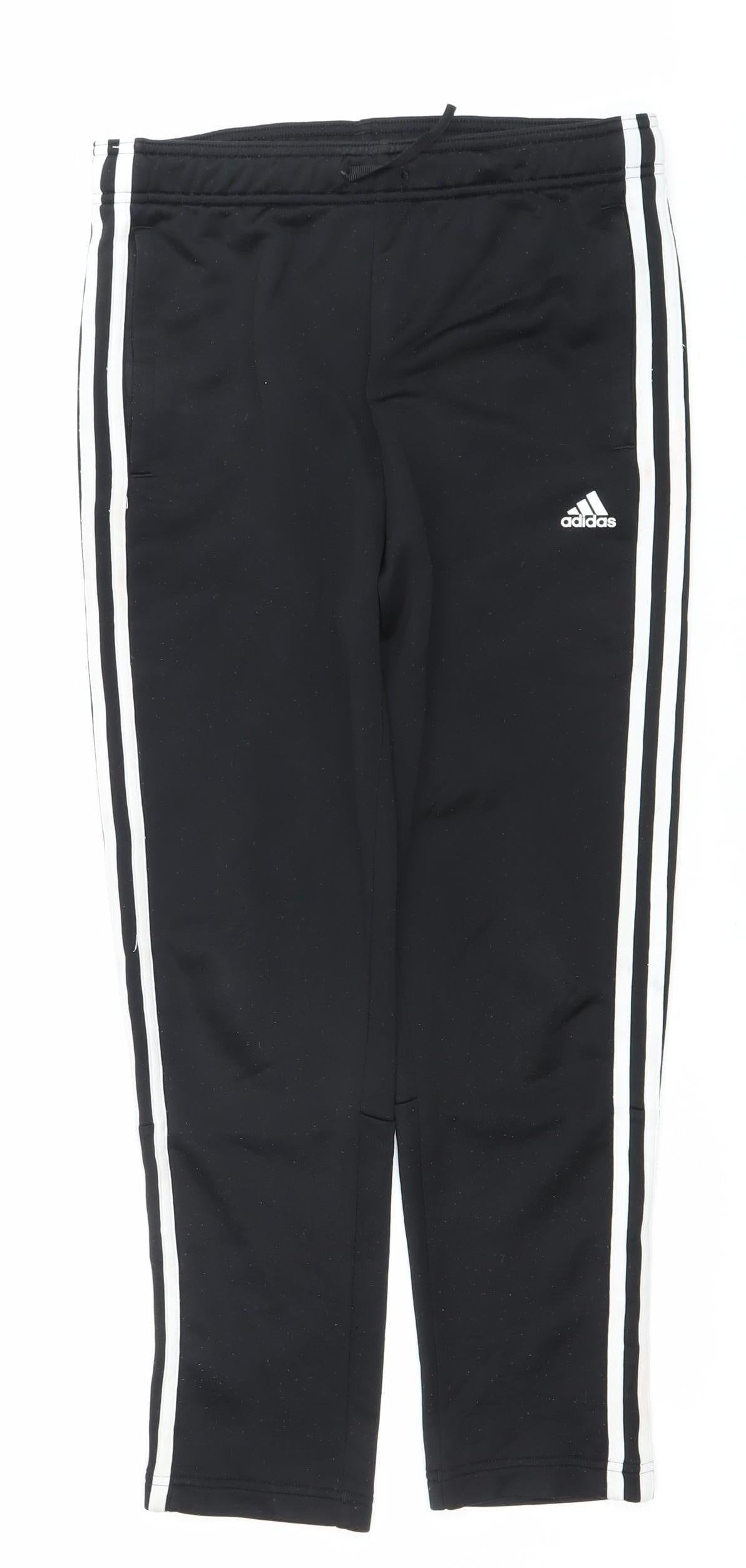 Adidas Boys Black Track Pants 11-12 Years Slim Fit Side Stripe Activewear