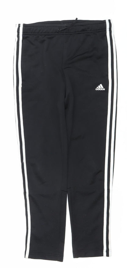 Adidas Boys Black Track Pants 11-12 Years Slim Fit Side Stripe Activewear