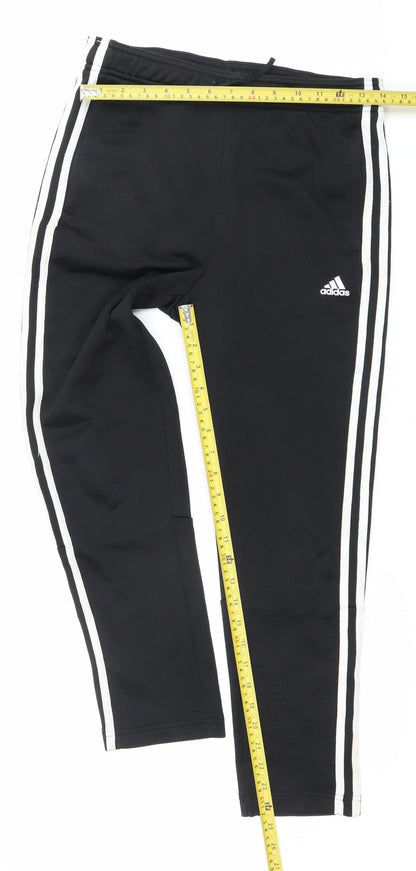 Adidas Boys Black Track Pants 11-12 Years Slim Fit Side Stripe Activewear