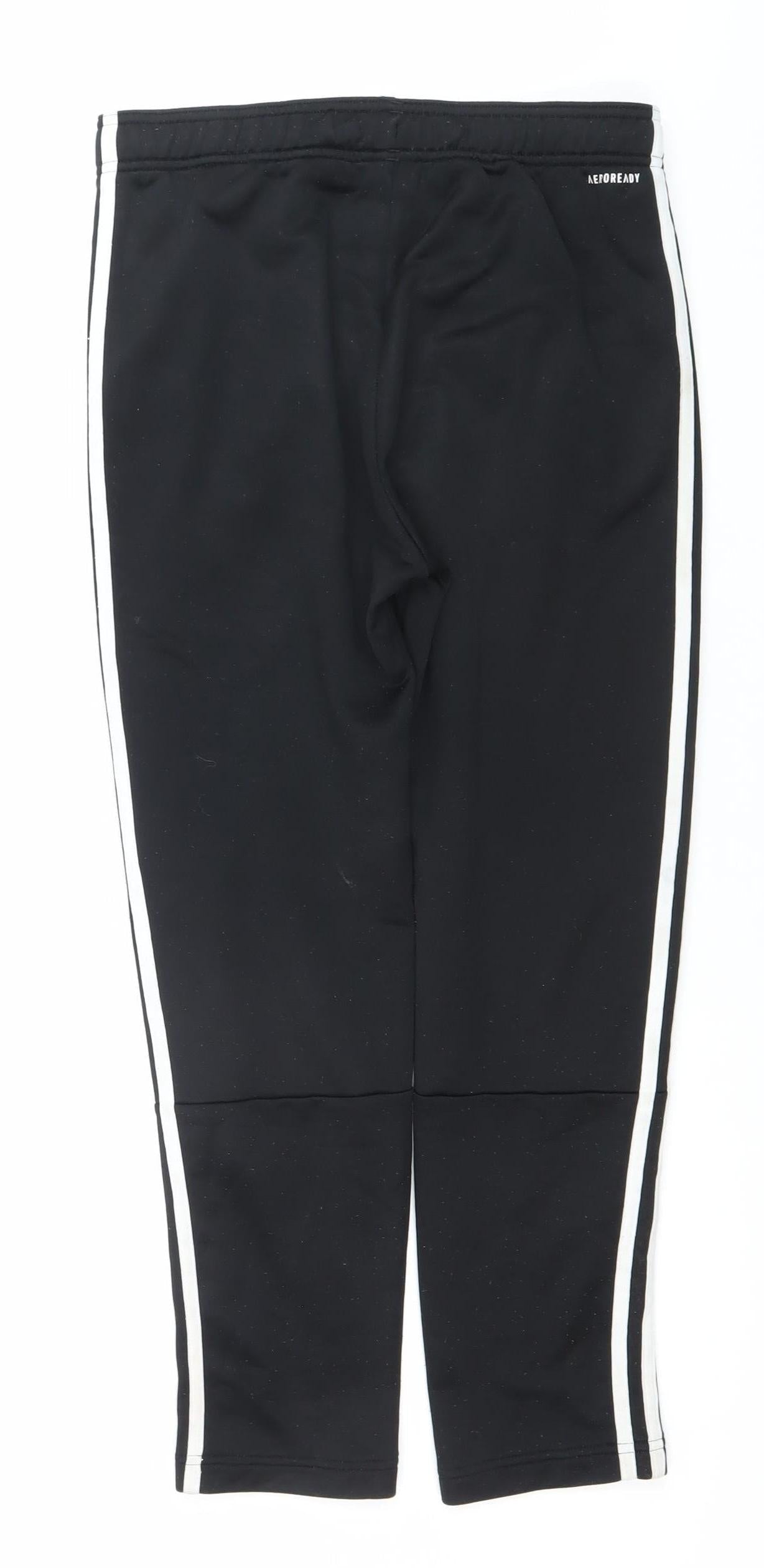 Adidas Boys Black Track Pants 11-12 Years Slim Fit Side Stripe Activewear