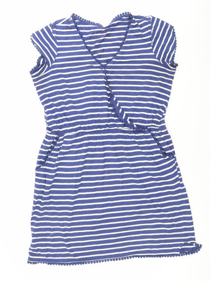 Next Women’s Blue Striped Cotton Knee Length Wrap Dress Size 16