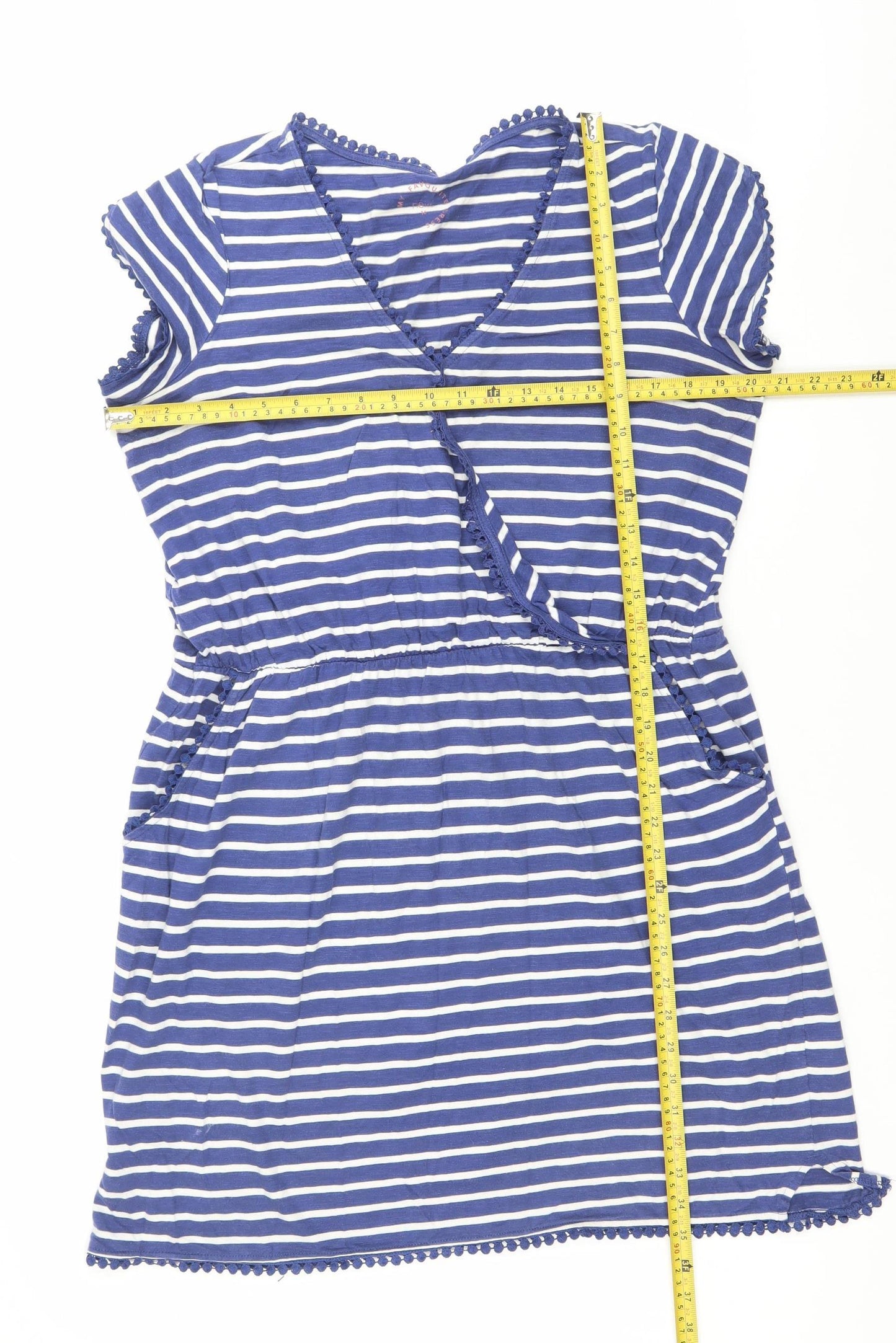 Next Women’s Blue Striped Cotton Knee Length Wrap Dress Size 16