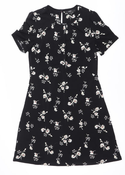 Next Women’s Black Floral A-Line Knee Length Dress Size 12