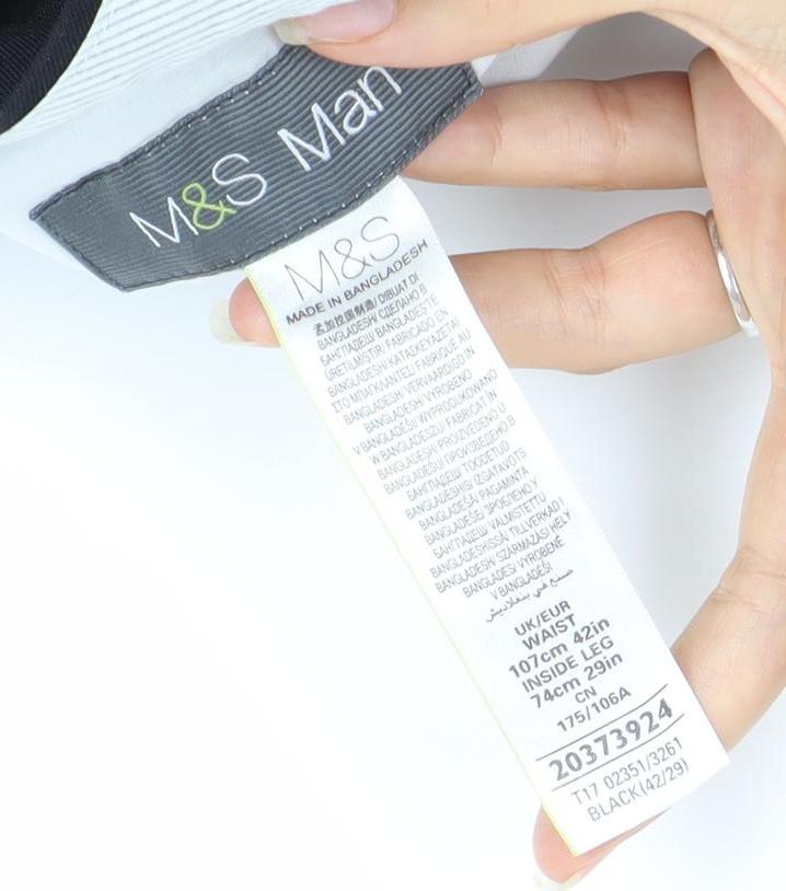 Marks and Spencer Men's Black 34R Regular Fit Wool Blend Dress Pants