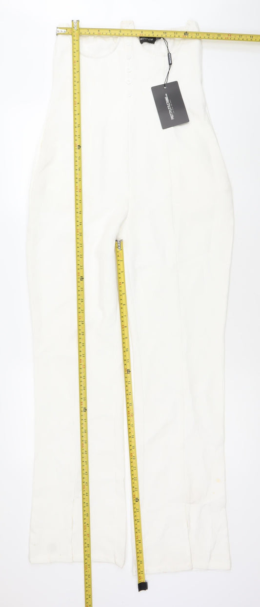 PrettyLittleThing Women’s White Size 8 Sleeveless Button Jumpsuit