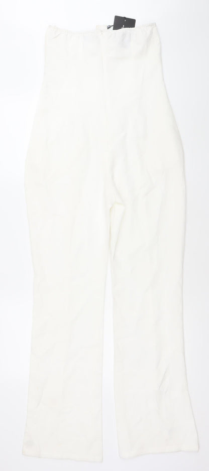PrettyLittleThing Women’s White Size 8 Sleeveless Button Jumpsuit