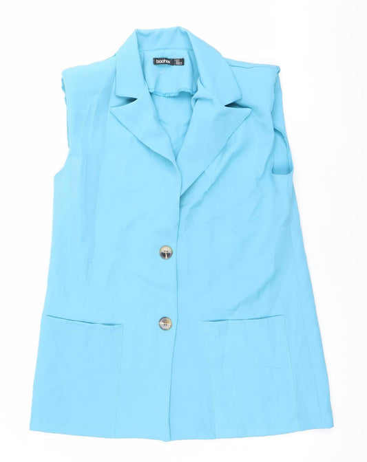 Boohoo Women’s Blue Size 8 Waistcoat Sleeveless Two-Button Woven