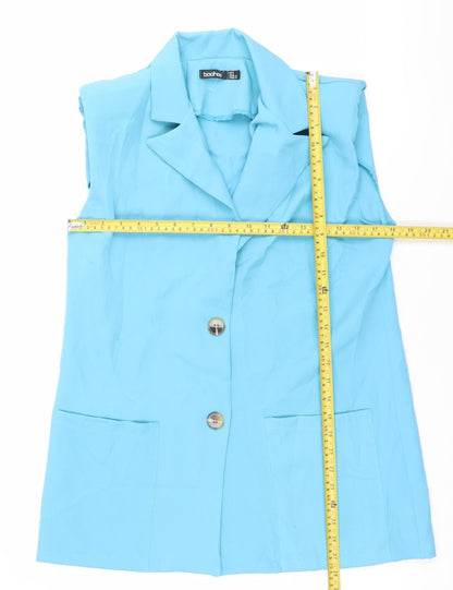 Boohoo Women’s Blue Size 8 Waistcoat Sleeveless Two-Button Woven