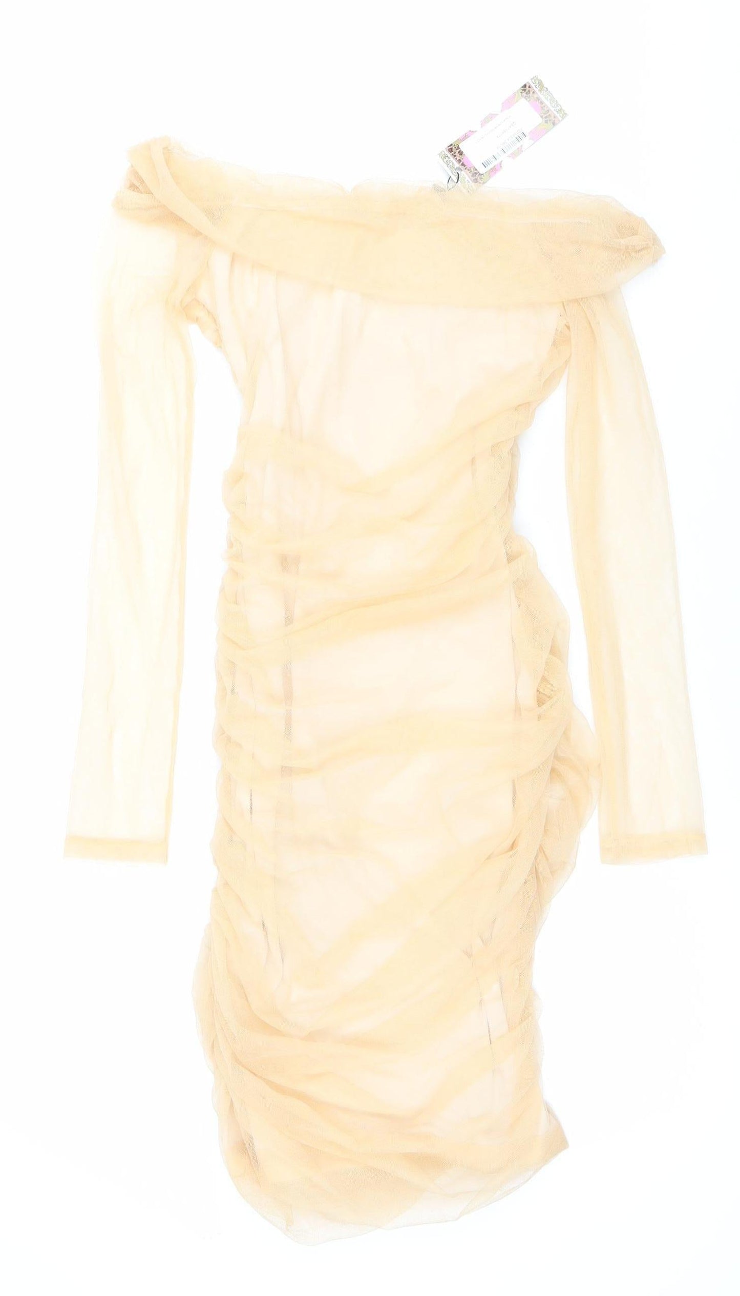 Boohoo Women’s Beige Bardot Bodycon Midi Party Dress Size 6