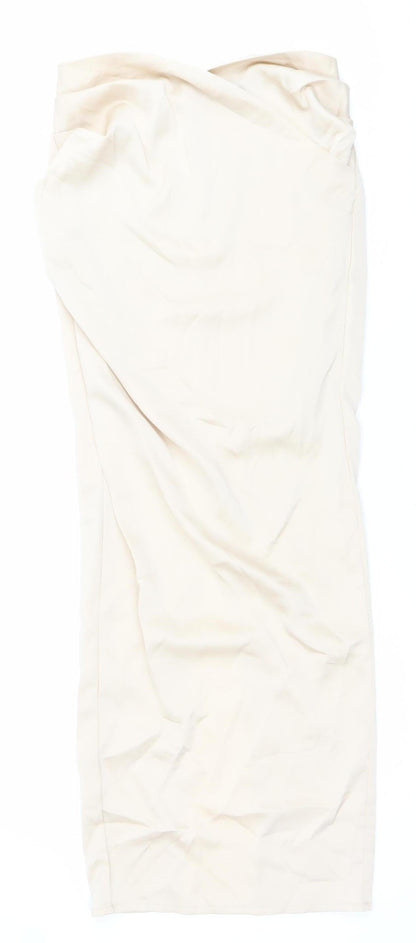 PrettyLittleThing Women’s Beige Long Pencil Skirt Size 6 High Rise Slit